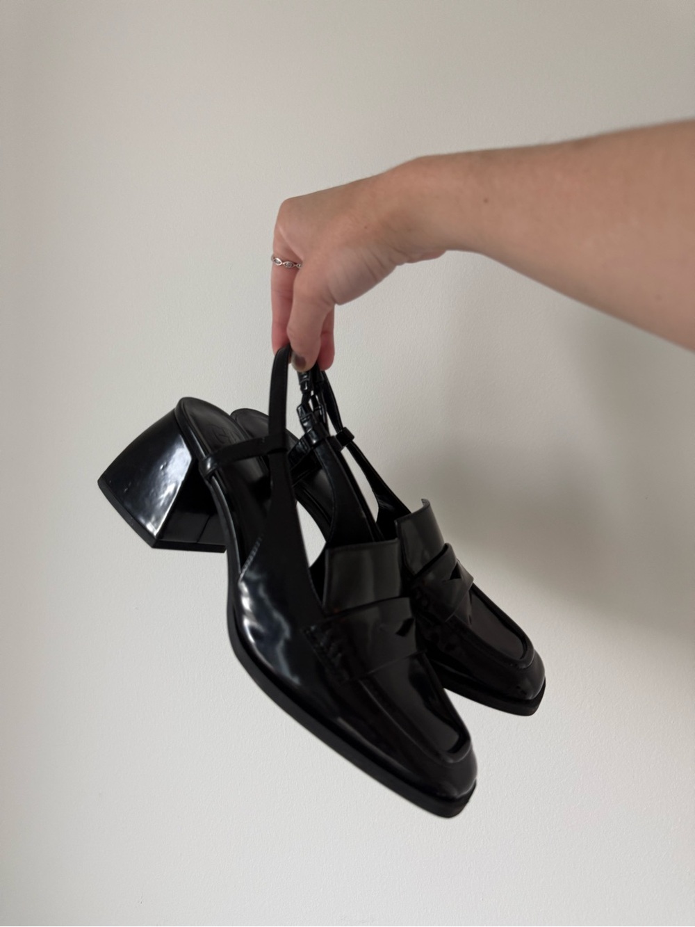 Black Slingback Block Heel Loafer - Women's Dress Shoe